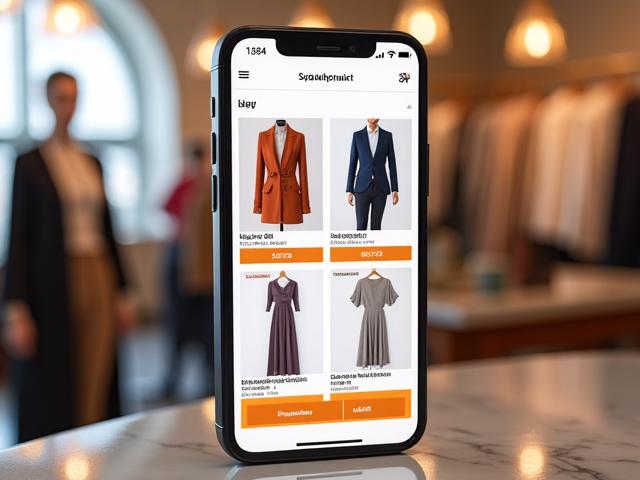 Mobile Commerce App mit Modeartikeln auf einem Smartphone-Mockup