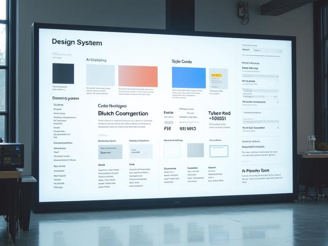 Ein Style Guide mit Farbpaletten, Typografie und UI-Komponenten auf einem Bildschirm
