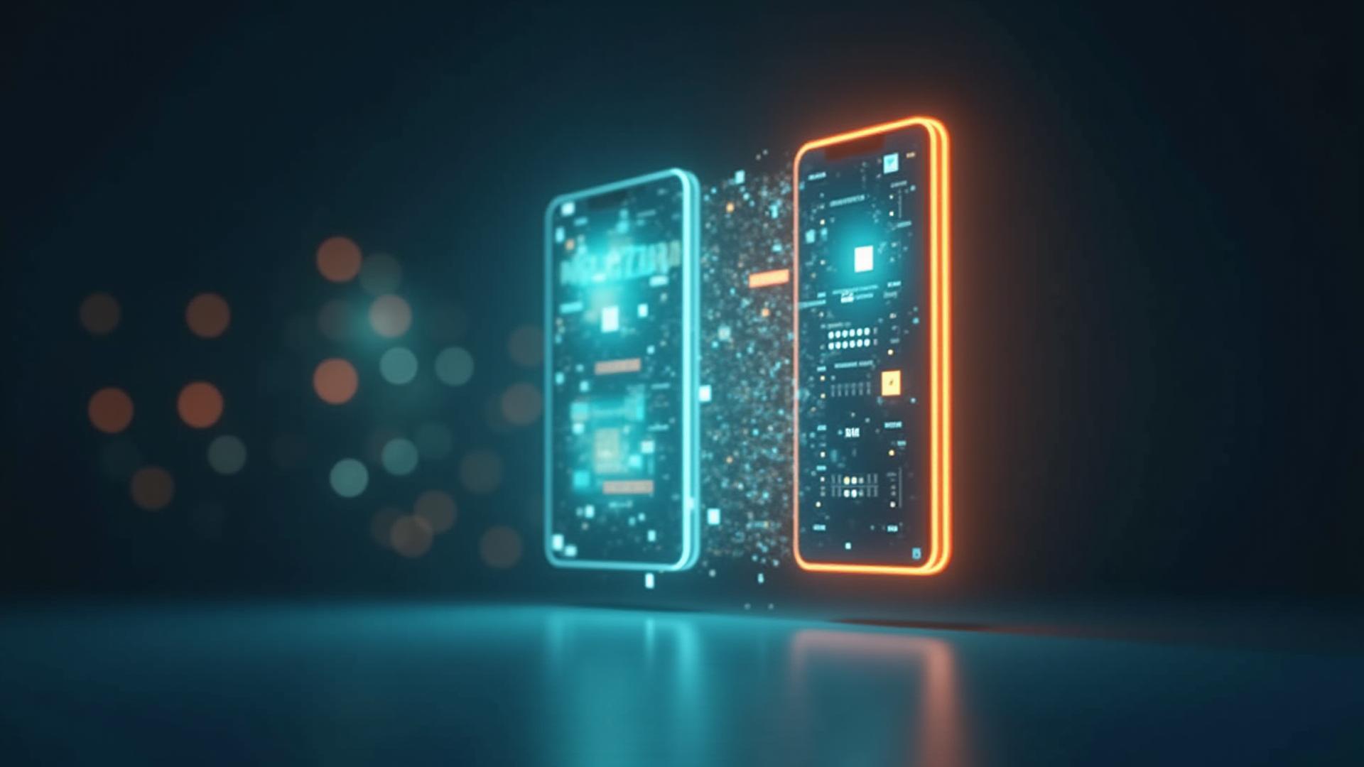 Animierte Darstellung des Übergangs von Wireframes zu einem fertigen UI-Design